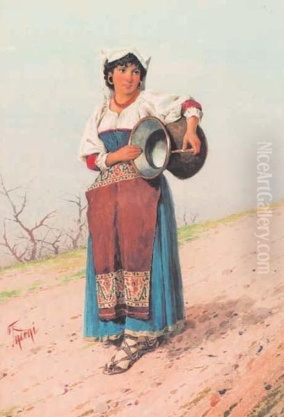 Ragazza In Costume Ciociaro Oil Painting by Filippo Indoni