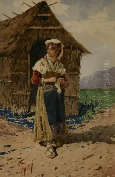 Italian Peasant Maiden Oil Painting by Filippo Indoni