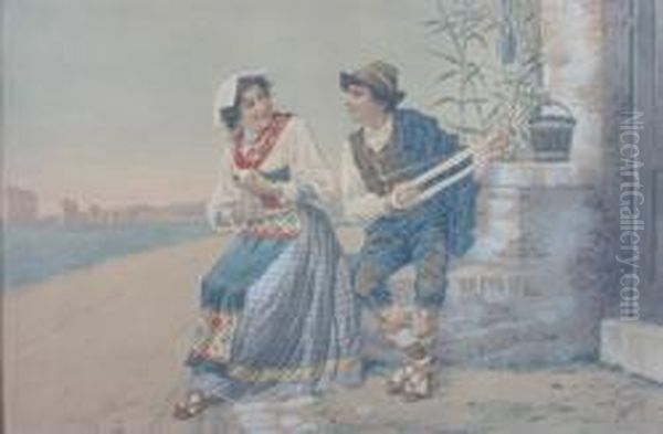 A Young Couple With Yarn Oil Painting by Filippo Indoni