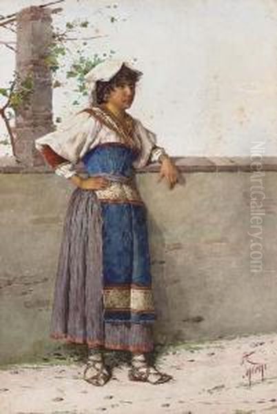 Study Of A Gypsy Girl Leaning Against A Wall; And Study Of A Gypsy Girl Carrying Wood Oil Painting by Filippo Indoni