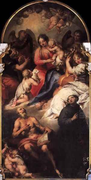 The Virgin and Child with the Infant St John Appearing to St Jerome and St Antho Oil Painting by Andrea Celesti