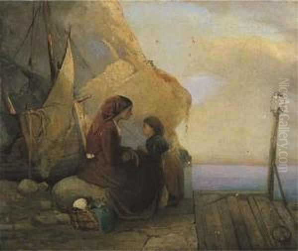 La Famiglia Del Pescatore Oil Painting by Domenico Induno