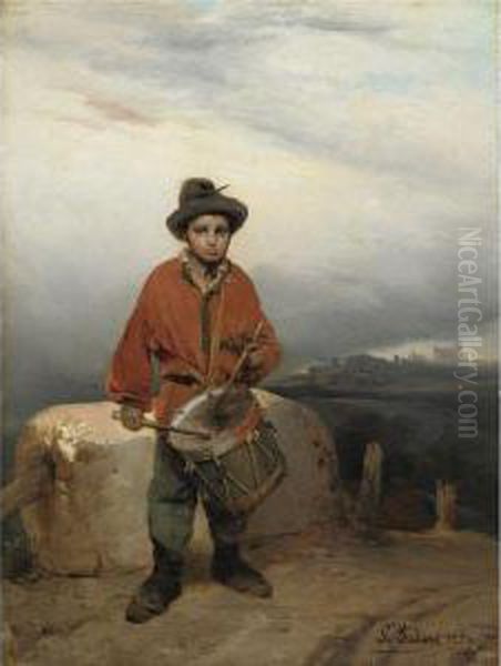 Tamburino Oil Painting by Girolamo Induno