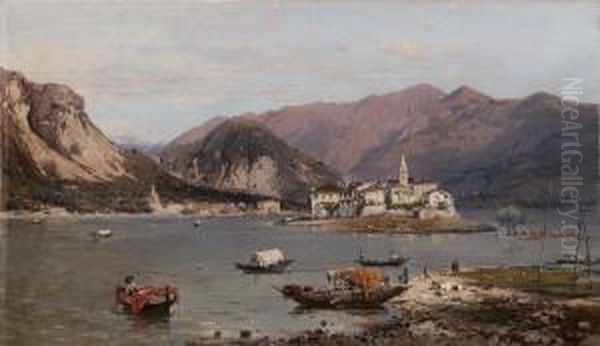 L'isola Dei Pescatori Vista Dall'isola Bella Oil Painting by Girolamo Induno