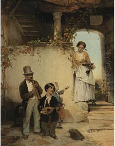 Strolling Players Oil Painting by Girolamo Induno