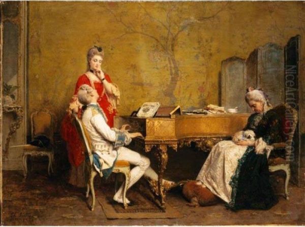 Lezione Di Musica Oil Painting by Girolamo Induno