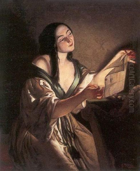 Love Letter By Candlelight Oil Painting by Girolamo Induno