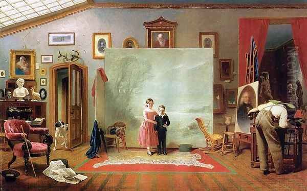 Interior with Portraits, 1865 Oil Painting by Thomas Le Clear