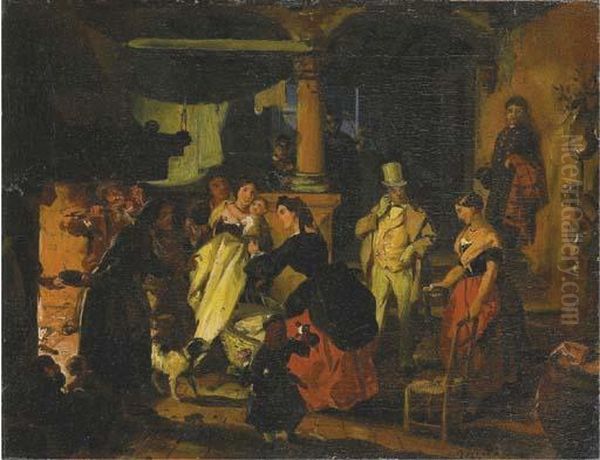 Festa Popolare Notturna Oil Painting by Angelo Inganni