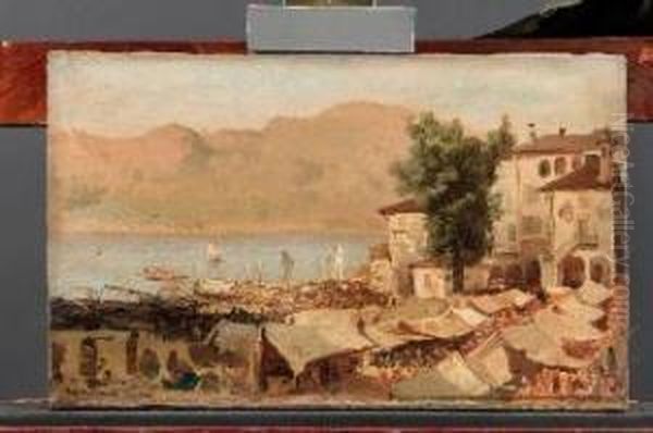 Mercato Sul Lago D'orta Oil Painting by Angelo Inganni