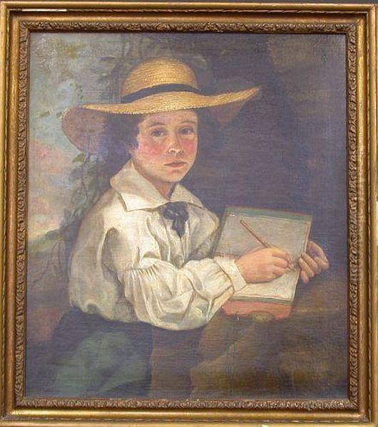 Portrait Of A Boy Wearing A Straw Hat Oil Painting by Henry Inman