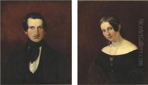 A Pair Of Portraits: A Gentleman And A Lady Oil Painting by Henry Inman