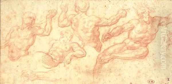 Studies of Neptune, seated, and of three tritons Oil Painting by Antoine Coypel