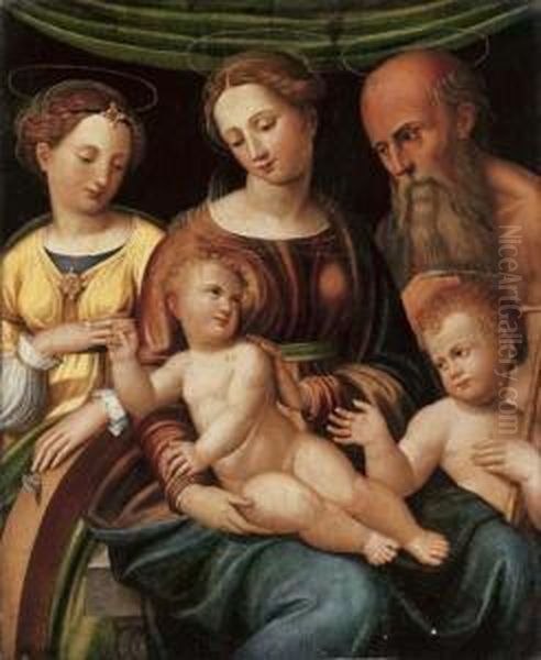 The Mystic Marriage Of Saint 
Catherine With The Infant Saint Johnthe Baptist And Saint Jerome Oil Painting by Innocenzo Da Imola