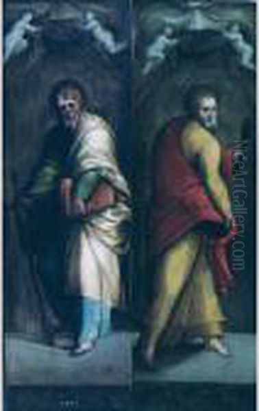 Saint Paul And Saint Peter: A Pair Of Paintings Oil Painting by Innocenzo Da Imola