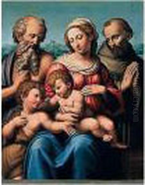 The Madonna And Child With The 
Infant Saint John The Baptist And Saints Jerome And Francis Oil Painting by Innocenzo Da Imola