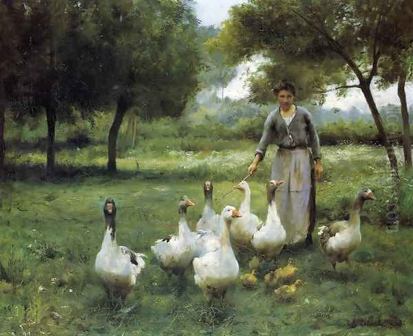 Guiding the Geese Oil Painting by Therese Marthe Francois Cotard-Dupre