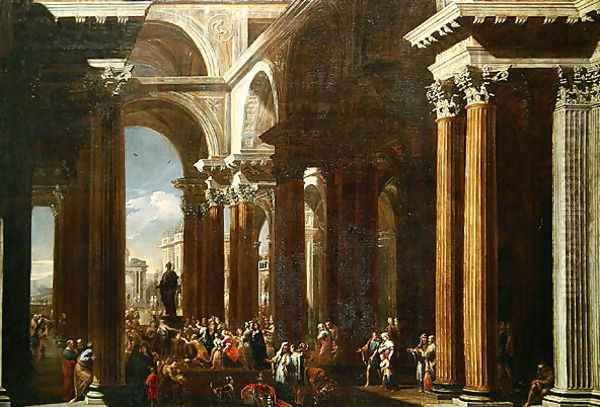 An Architectural Capriccio with a Roman Sacrifice Oil Painting by Gargiulo, D. (M. Spadaro) (1612-75) and Codazzi, V. (1603-72)