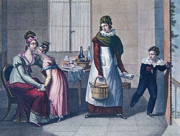 The Departure for School, early nineteenth century Oil Painting by Sebastien Coeure