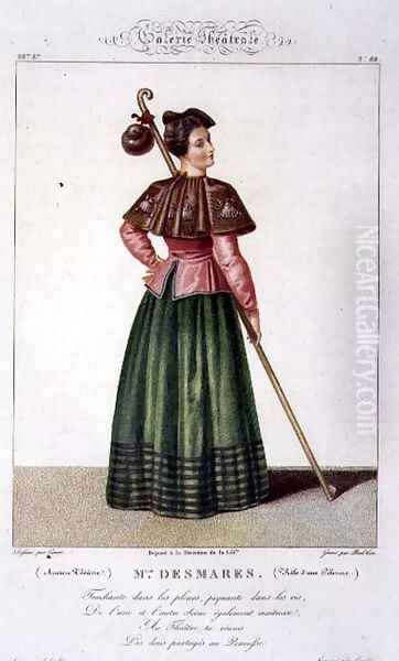 Mademoiselle Desmares in the role of a Pilgrim, plate 88 from 'Theatrical Gallery', 1812-34 Oil Painting by Sebastien Coeure