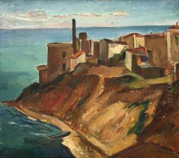 Cliffs In Constanta Oil Painting by Petre Iorgulescu Yor