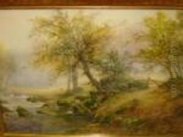 A Devonshire Trout Stream Oil Painting by Thomas Tayler Ireland