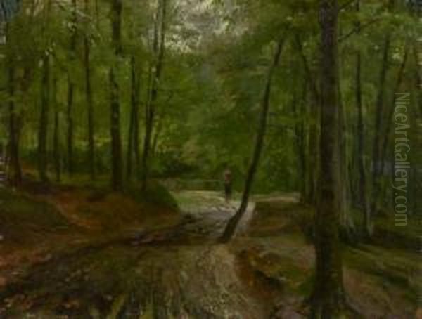 Waldlichtung Mit Reisigsammler Oil Painting by Carl Irmer