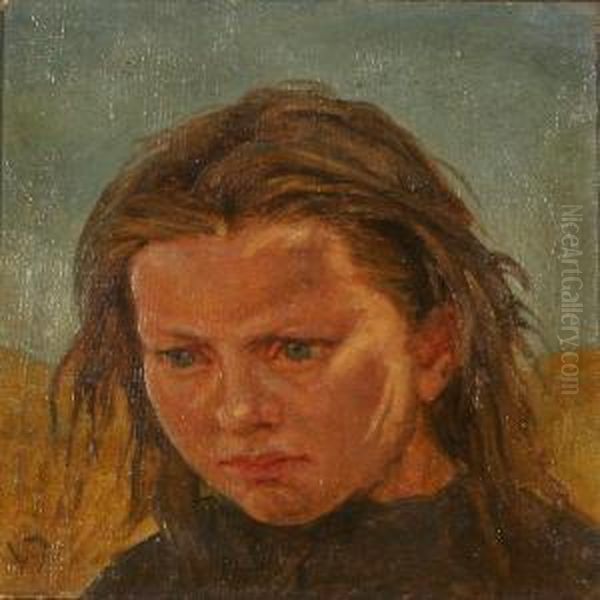 A Young Girl In The Field Oil Painting by Valdemar Irminger