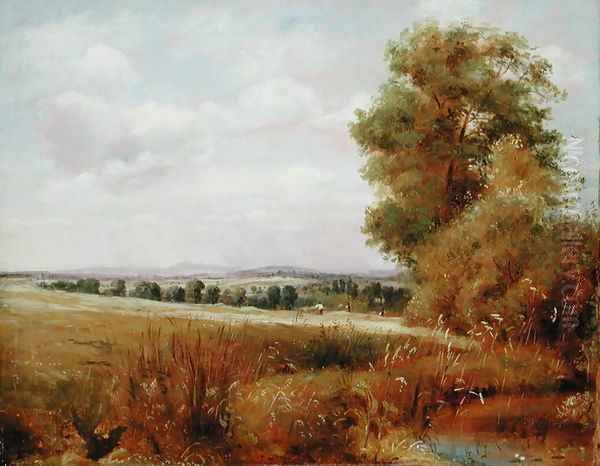 Landscape at Hampstead with Harrow in the Distance, c.1849-55 Oil Painting by Lionel Constable