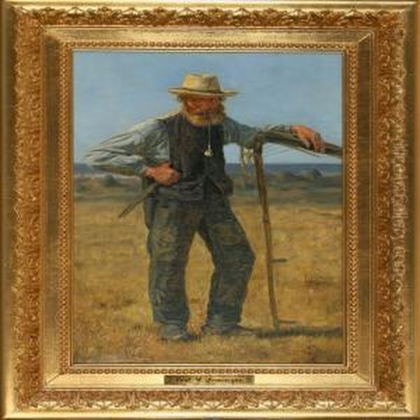 Farmer With Scythe Oil Painting by Valdemar Irminger