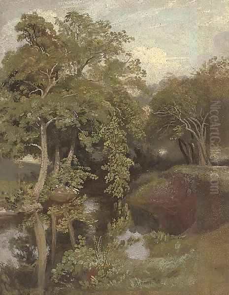 A wooded river landscape Oil Painting by Lionel Constable