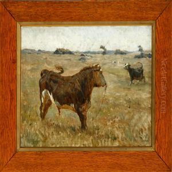 A Bull And A Horseon A Field Oil Painting by Valdemar Irminger