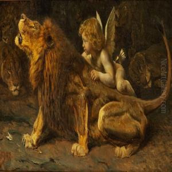 Amor In The Lion Pit Oil Painting by Valdemar Irminger