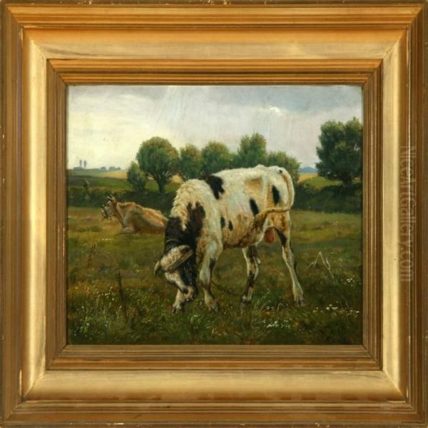 Evening Summer Landscape With Grazing Cattle. Signed And Dated V. I. 78 Oil Painting by Valdemar Irminger