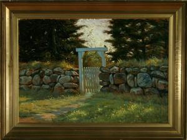 White Gate In A Stone Wall Oil Painting by Valdemar Irminger