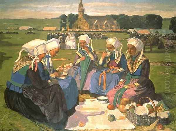 Femmes de Plougastel au Pardon de Sainte-Anne-La-Palud, 1903 Oil Painting by Charles Cottet