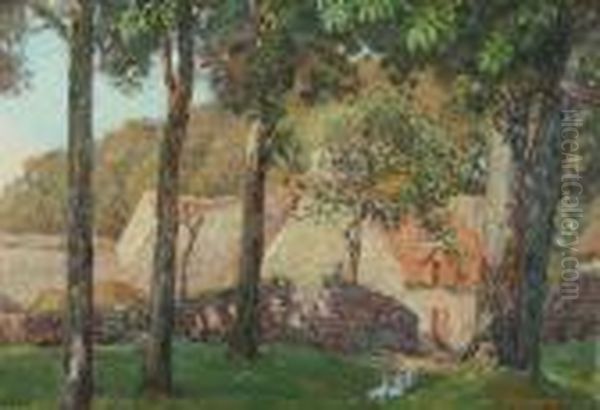 Farm Yard Scene Oil Painting by Wilson Henry Irvine