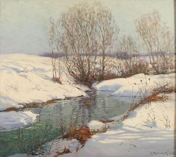 A Stream In Winter With Snow-covered Banks Oil Painting by Wilson Henry Irvine