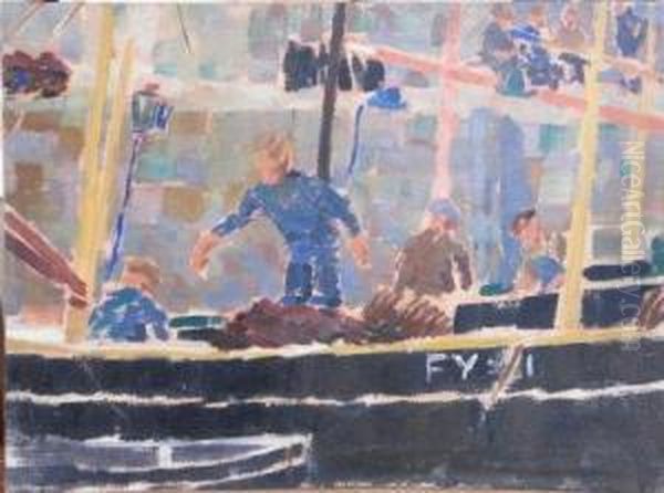 Preparing The Fishing Boat. Oil Painting by Greville Irwin