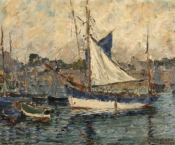 Sails And Nets Drying, St Ives Oil Painting by Greville Irwin