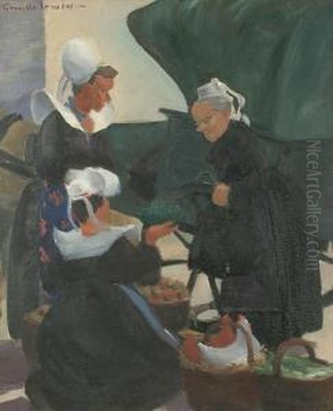 Three Breton Ladies Oil Painting by Greville Irwin