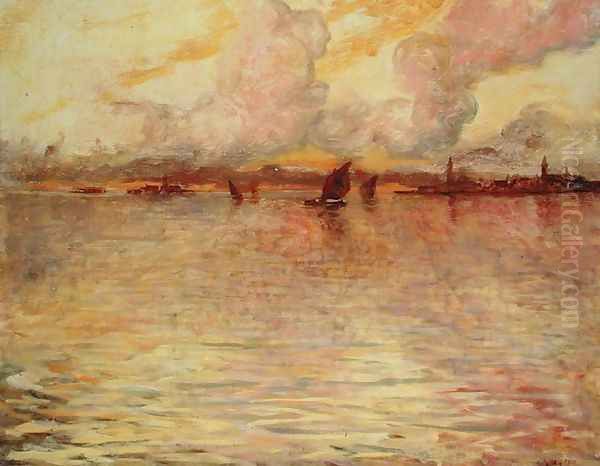 Seascape with Distant View of Venice, 1896 Oil Painting by Charles Cottet