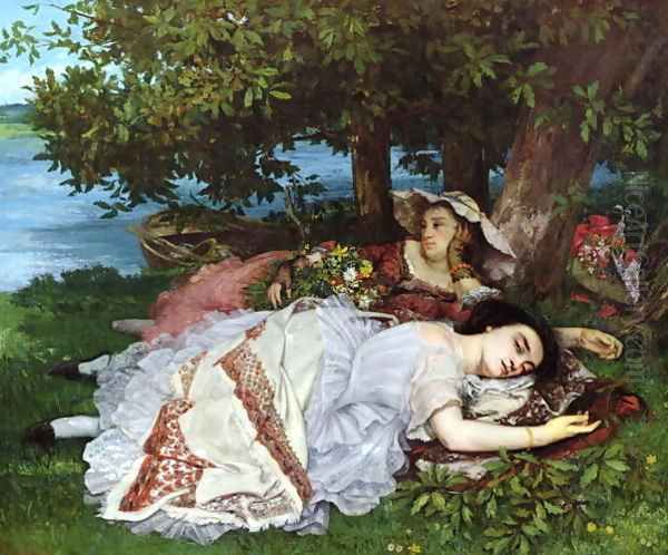 Girls on the Banks of the Seine 1856 57 Oil Painting by Charles Cottet