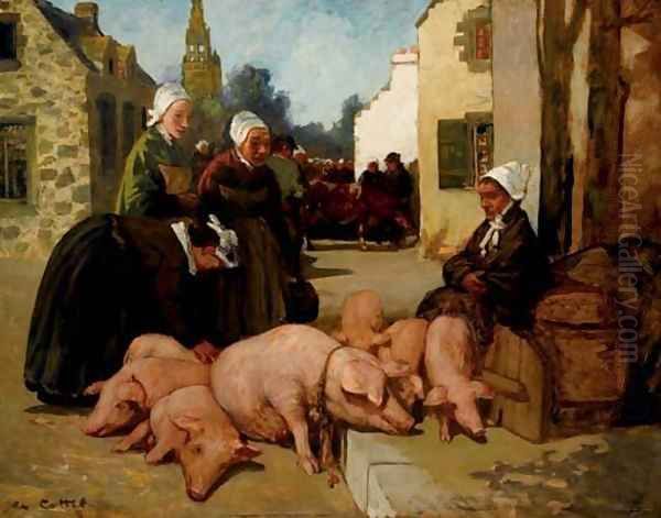 Le marche aux cochons Oil Painting by Charles Cottet