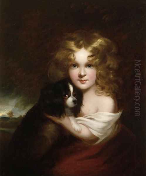 Young Girl with a Dog, c.1840 Oil Painting by Margaret Sarah Carpenter