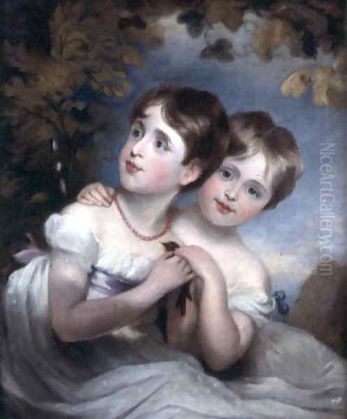 Two Girls with a Bird Oil Painting by Margaret Sarah Carpenter