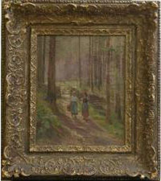 Oree Du Bois: Paysannes Surle Chemin Oil Painting by Marie-Victor Emile Isenbart