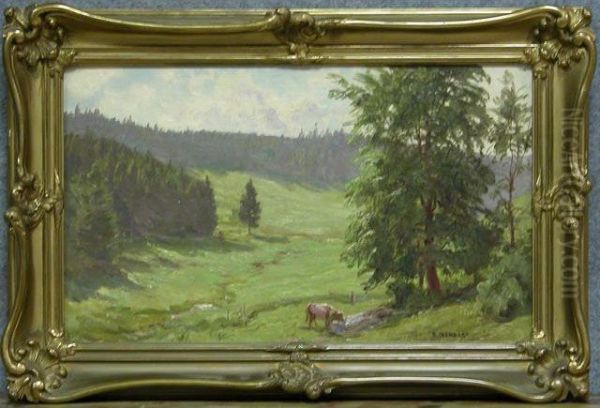 Paysage Du Haut-doubs: Vachea L'abreuvoir Oil Painting by Marie-Victor Emile Isenbart