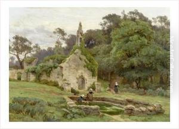 Chapelle En Ruine Pres De La Piece D'eau Oil Painting by Marie-Victor Emile Isenbart