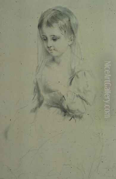 Portrait Study of a young girl Oil Painting by Margaret Sarah Carpenter